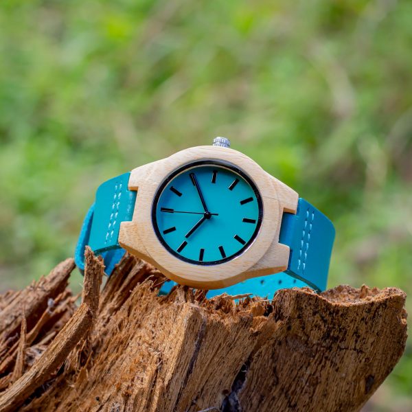 Reloj de madera correa azul claro Ladyblue 39mm
