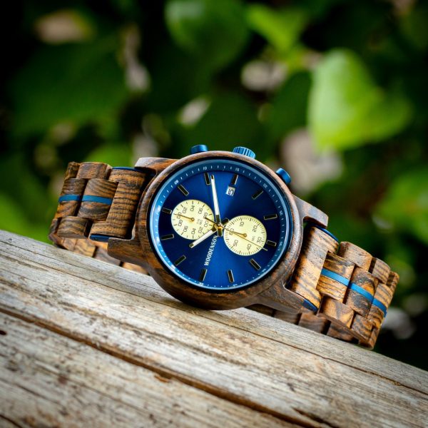 Reloj de madera de bambú con correa de tela modelo Yellowstone