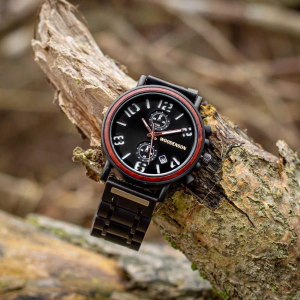 Reloj en madera de chacate negro y caoba Melissani