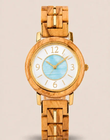 Elira Azure, reloj Woodenson de madera clara y esfera azul agua