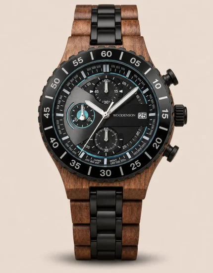 Norvik Walnut, reloj cronógrafo Woodenson de madera cálida y esfera negra